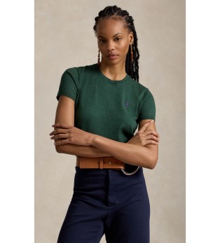 Short sleeve sweater with green round neck