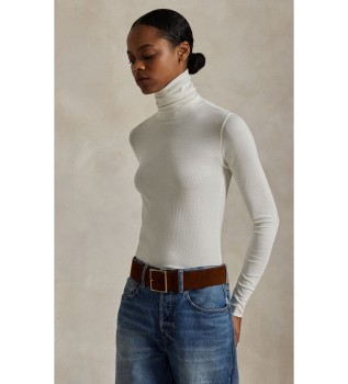 Camisola elástica de gola alta branca