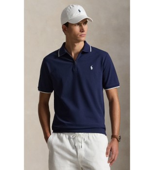 Printed polo shirt with short sleeves navy blue