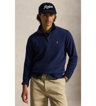 Marineblauer Estate-Rib-Pullover mit Reißverschluss