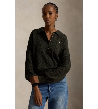Grüner Pullover im Polo-Stil aus Wolle und Kaschmir