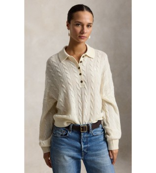 Jersey Henley en punto de ochos beige