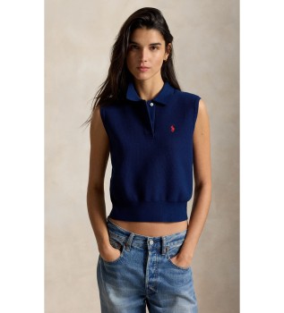 Polo de algodão sem mangas marinho