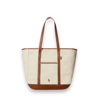 Borsa tote shopper media in tela beige, marrone