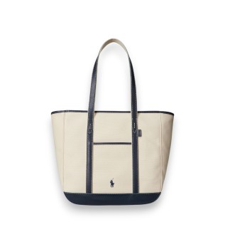 Borsa tote shopper media in tela beige