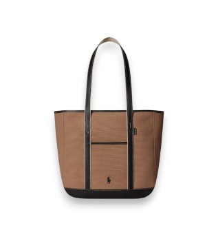 Borsa tote shopper media in tela marrone