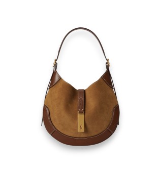 Bolsa Polo ID pequena de couro e camurça marrom