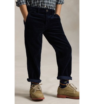 Bedford-byxor i corduroy, Straight Fit, marinblå