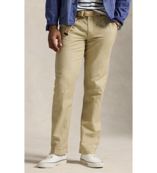 Rechte beige broek van linnen en katoen