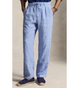 Spodnie lniane Lateef Relaxed Fit niebieskie