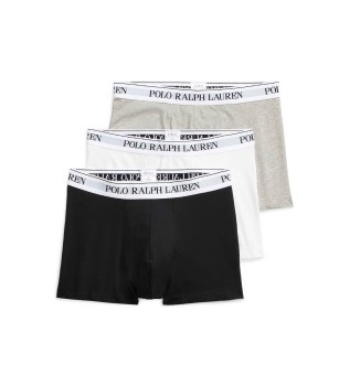 Lot de 3 boxers classiques en coton gris, blanc, noir