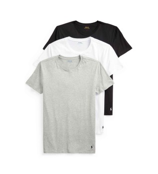Conjunto de 3 t-shirts com gola redonda em branco, cinzento e azul-marinho