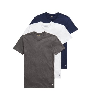 Set of 3 grey, white, navy crew neck t-shirts