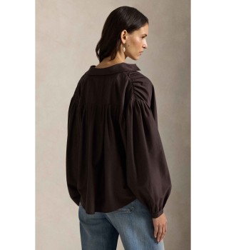 Braune Bluse aus Seide und Baumwolle mit Falten