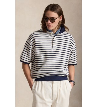 Polo à texture et rayures Relaxed Fit blanc, marine