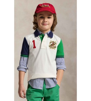 Polo con blocchi di colore bianco e verde