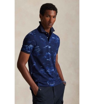 Piqu� polo met Bear Custom Slim Navy Poloshirt