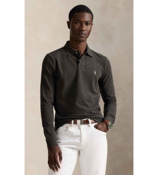 Custom Slim Fit piqu� polo donkergrijs