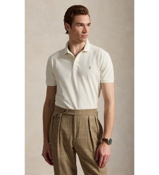 Polo in piqué elasticizzato Custom Slim Fit bianco crema