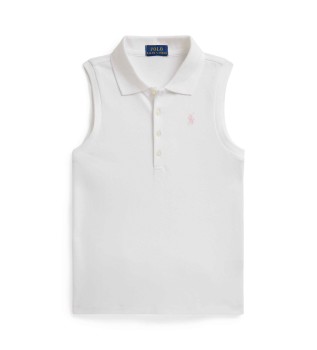 White sleeveless stretch piqué polo