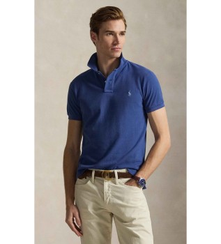 Slim fit piqu� polo blauw