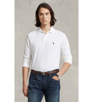 Witte Slim Fit piqu� polo met lange mouwen, wit