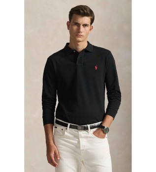 Polo de piqué Slim Fit de manga larga negro