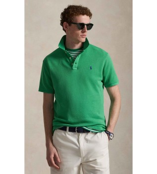 French terry knitted green polo shirt