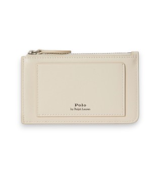 Off-white leather card holder with Polo Bear