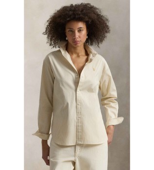 Relaxed Fit beigefarbenes Baumwollhemd mit Streifen