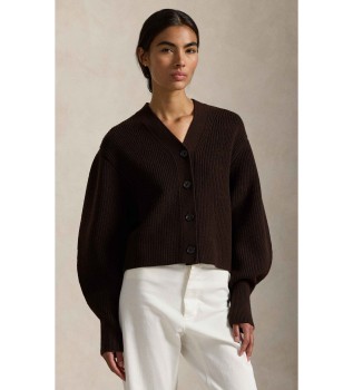 Gerippte Strickjacke aus Wollmischung braun