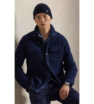Giacca-camicia in misto lana infeltrita blu navy