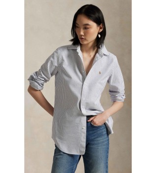 Camicia oxford Slim elasticizzata a righe bianco, blu