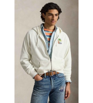 Felpa con cappuccio dalla vestibilit� comoda, color bianco sporco, ricamata.