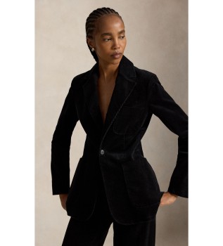 Blazer de pana de botonadura sencilla negro