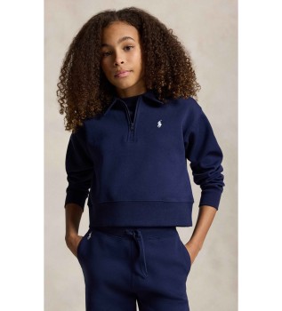 Marinblå sweatshirt i dubbelstickat med rak passform