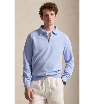 Felpa in spugna con zip corta blu