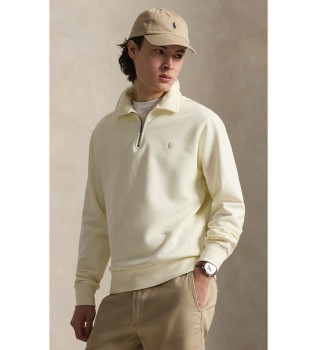 Felpa in spugna con zip corta bianco crema