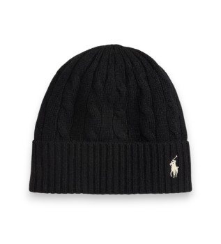 Sort strikket hue i uld og cashmere