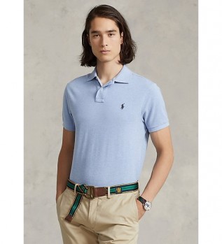 Slim fit piqu polo blauw