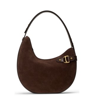 Borsa a tracolla grande Tasha in pelle scamosciata marrone