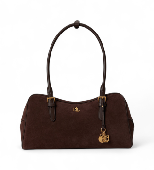 Borsa a tracolla grande Marcy in pelle scamosciata marrone