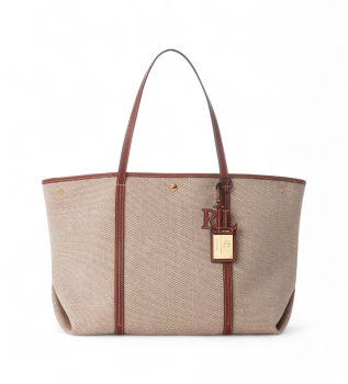 Bolso tote Emerie de loneta y piel taupe