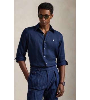 Chemise en lin sur mesure, marine
