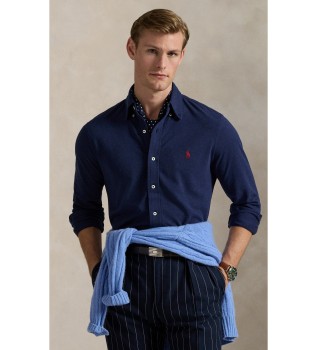 Camisa ultraleve em piqué azul-marinho