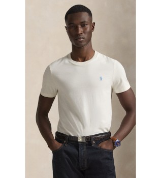 Niestandardowy T-shirt z dzianiny Slim Fit w kolorze kremowo-białym