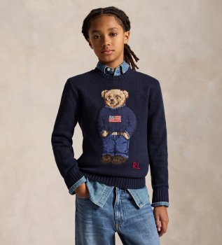 Maglione di cotone con orsetto Polo blu navy