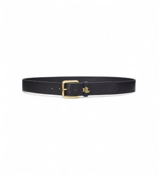Leather belt with black logo buckle