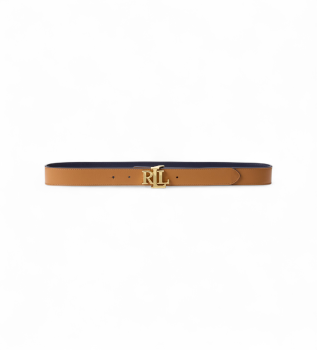 Reversible leather belt with brown logo
