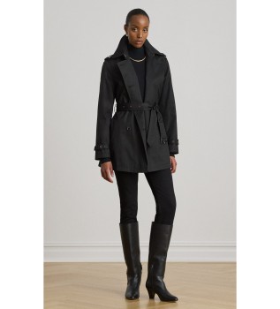 Svart trenchcoat i bomullsblandning med crossover